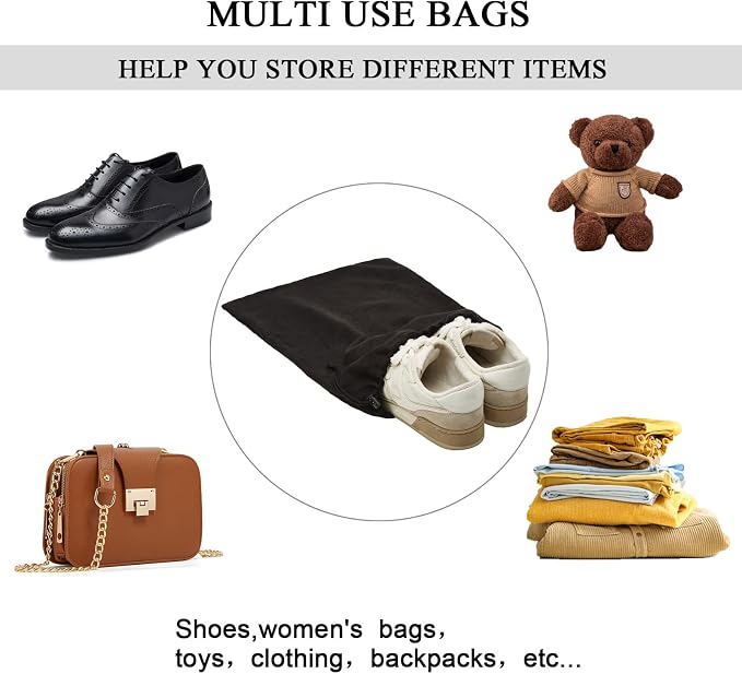 4 Pcs Travel Shoe Bags for Packing with Drawstring,17.7" x 13.8",Black | Dust Resistant,Machine Washable & Reusable Storage Pouch,Drawstring Closure,Travel Essentials for Women & Men - Image 4