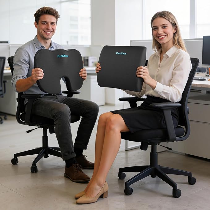 CushZone Seat Cushion, Lumbar Support Pillow with Adjustable Strap-Chair Cushions for Sciatica Pain Relief-with Washable Cover Memory Foam for Car, Travel and Wheelchair-Gray | Ergonomic memory foam for sciatica pain relief, back cushion for car, non-s... - Image 8