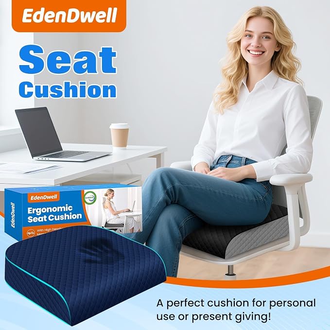 Seat Cushion, Office Chair Cushion, Chair Pad, Large, Blue, Large | Memory Foam, Washable Cover, Non-slip Bottom, Portable Handle, for Office, Home and Car - Image 7