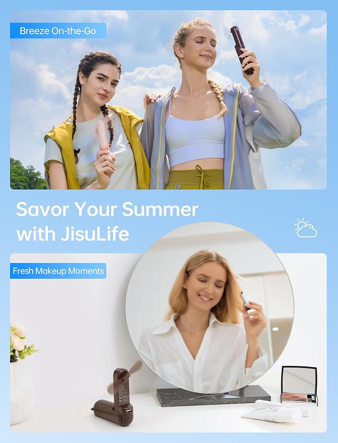 JISULIFE 3 IN 1 Portable Fan with Power Bank & Flashlight Featured | 19H Max Cooling, USB Rechargeable, Pocket-Sized Handheld Fan for Travel, Cruise, Concerts, Makeup, Summer Gifts for Women - Image 6