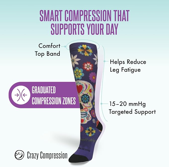 Crazy Compression Socks, Comfortable Support Socks for Recovery, Travel, Hiking, and Long-Hour Comfort w/Fun Designs - Image 3