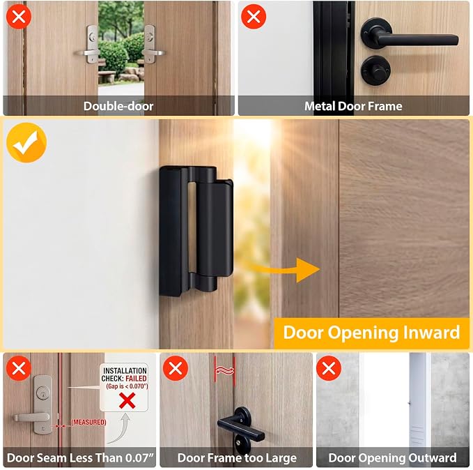 Home Security Door Lock Reinforcement Front Door Locks for Kids Safety | Top of Child Proof Door Safety Locks from Inside, High Flip Night Latch Lock Withstands 800 lbs Inward Swinging Doors - Image 3