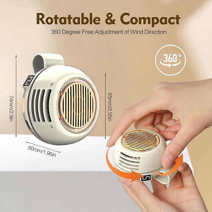 Portable Silent Mini Bladeless Electric Fan,Small fan Clip on for Shirt & Waist,2026 New Mini Bladeless Fan Clip On,Adjustable 3-Speed For Outdoor & Travel & Office,Gift (white with display) - Image 6