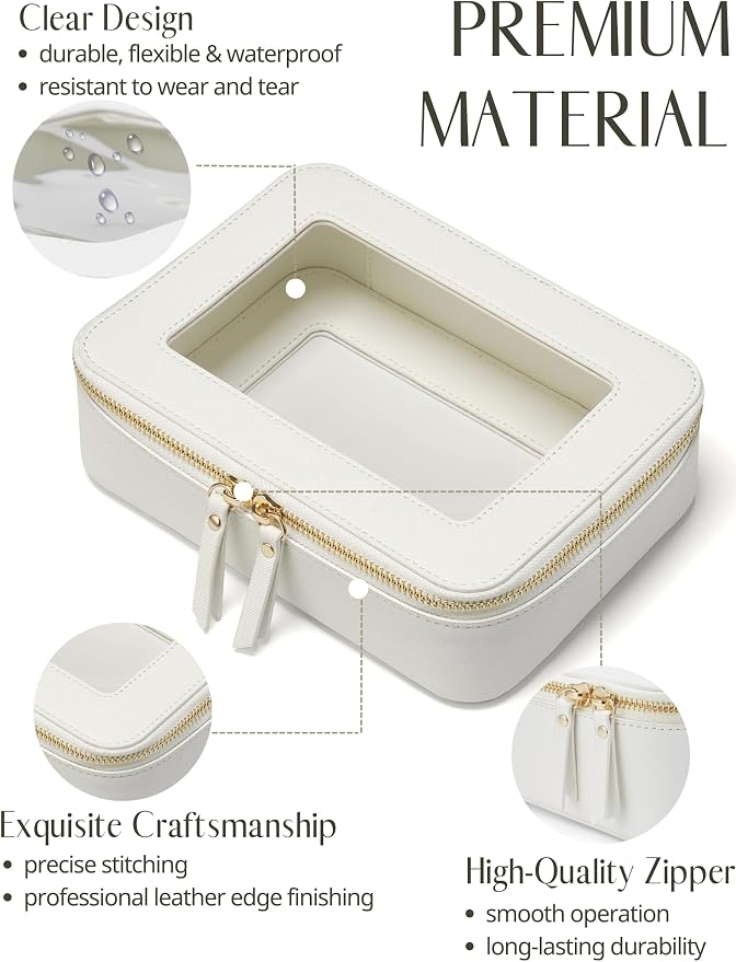 Clear Makeup Bag with Zipper, Set of 2, Mini and Medium, White | Clear Travel Bags for Toiletries, Structured Cosmetic Case for Women, Waterproof PU Leather, Wide Open Portable Car Organier - Image 5