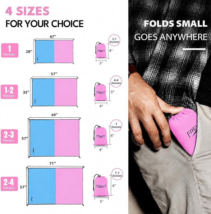 Frelaxy Pocket Picnic Blanket, Waterproof Blanket for Beach Festival | Lightweight compact design, Multi-use outdoor blanket, Waterproof & sandproof material, Easy to carry, Picnic, Camping - Image 2