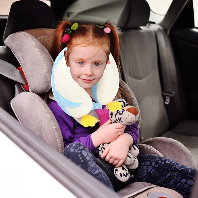 Sexysamba Cartoon Headrest & Neck Pillow for Kids Boys & Girls, Teens, Travel Accessories for Airplane, Car, Recline, Memory Foam Cute Travel Pillow with Sleep Eye Mask - Penguin - Image 5