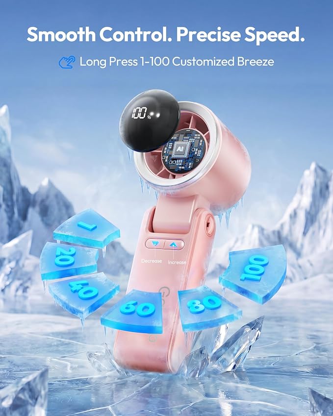 Gaiatop Portable Handheld Turbo Fan, 15 Hrs Cooling, 180° Foldable 4-in-1 Hand Held Fans, 6-Speed (1-100) Personal Mini Handheld Fans, Small Portable Fan for Travel, Working, Outdoor Women Gifts, Pink - Image 7