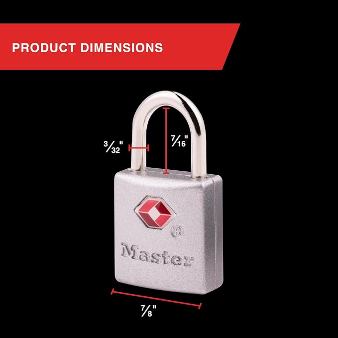 Master Lock TSA Luggage Lock Keyed Alike, Brass and Nickel, 4-Pack 4683Q | TSA Accepted Luggage Lock For Suitcases, Backpacks, Travel Bags, Airport Security, Brass, 7/8-inch Long Steel Shackle - Image 2