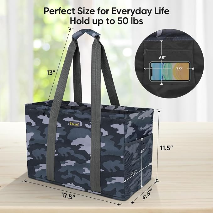 BALEINE Soft 9 Gallon Extra Large Utility Tote, Foldable Reusable Storage Bag (Grey Camouflage) - Image 4
