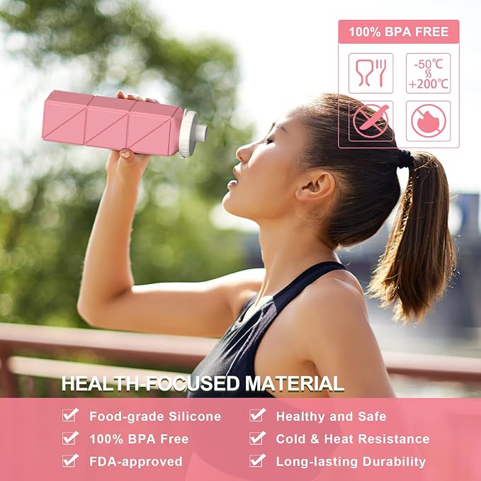 Collapsible Water Bottles 2 Pack, 21oz/610mL, Silicone Travel Water Bottle | BPA Free, Leakproof & Reusable, Foldable Portable Water Bottle for Traveling, Hiking, School, Sports, Outdoor (Blue+Pink) - Image 2