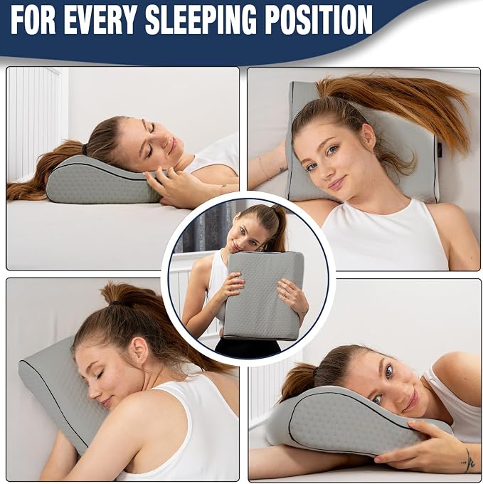 alkamto Travel & Camping Comfortable Memory Foam Pillow – Easy to Carry Portable Bag – Temperature Regulating Pillow Case (Grey Contour) - Image 2