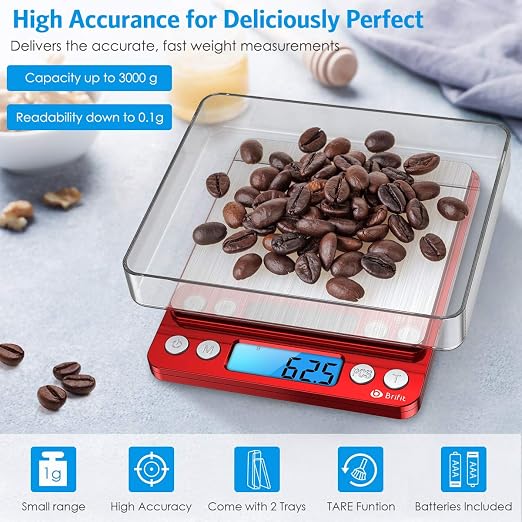 Digital Kitchen Scale, 3000g Pocket Cooking Scale with 0.1g Accuracy, Mini Food Scale, Pro Electronic Jewelry Scale with Back-Lit LCD Display, Tare & PCS Functions (Red, Batteries Included) - Image 2