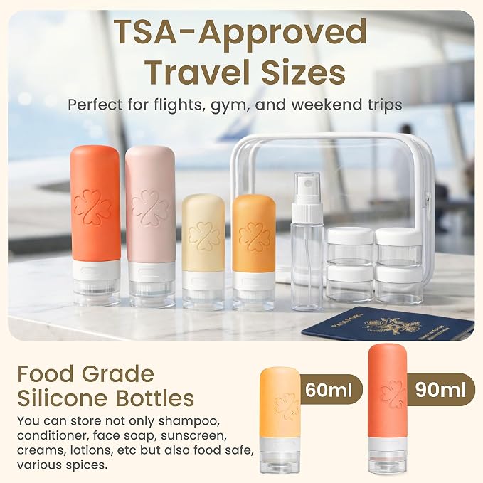 26-Piece TSA Approved Travel Toiletry Kit, Leak-Proof Silicone Refillable Bottles for Shampoo, Conditioner & Lotion, Travel Size Containers with Pill Organizer, Spray Bottle & Sewing Kit - Image 3