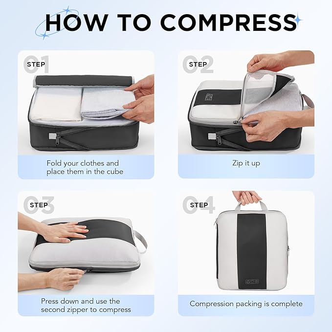 OlarHike 8 Set Compression Packing Cubes for Travel Essentials,Compressible Expandable Space Saver Bags for Organizing Clothes,Luggage Suitcase Garment Bags with Over 1000 pcs Mesh Holes(Black) - Image 3