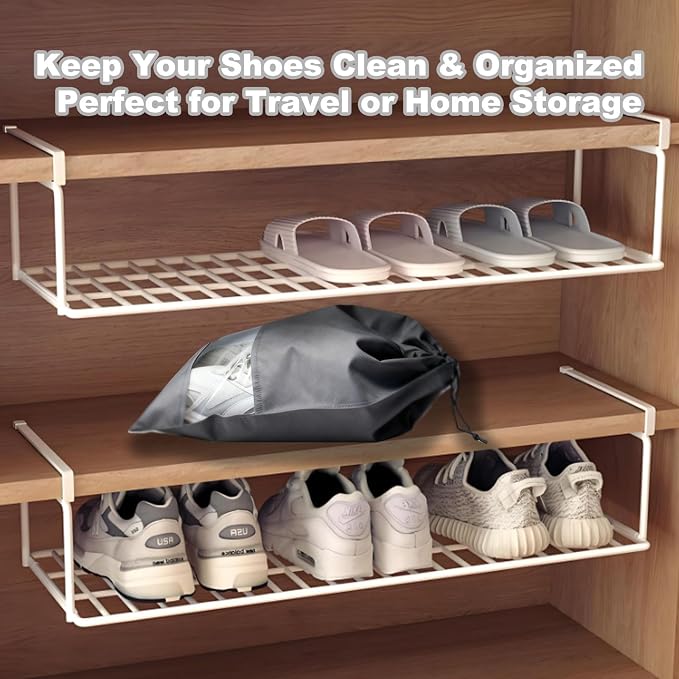 20 Pack Shoe Bags for Travel, 17" x 12.6" Drawstring Shoe Organizers with Clear Window, Breathable Non-Woven Dustproof Pouches for Luggage & Closet (Gray) - Image 5