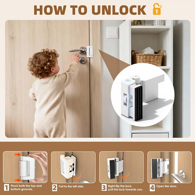 Portable Door Lock,Security Door Reinforcement Lock,No Drilling(White-4PCS) | Portable Door Lock for Travel,Interior Doors for Apartments,Hotels,bedrooms - Image 3
