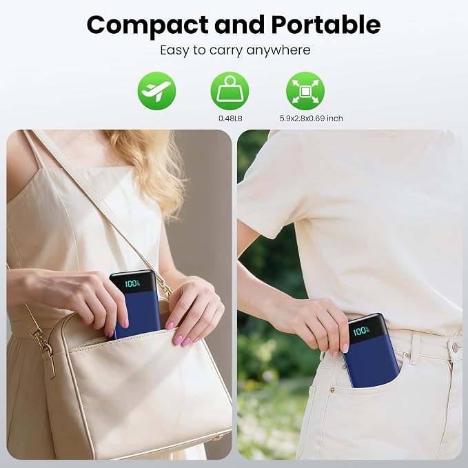Portable Charger with Built-in AC Plug and Cables,13800mAh All in One USB C Fast Charging Power Bank,Travel Essentials Portable Phone Charger Battery Pack for iPhone 17/16/14,Galaxy,Android-Dark Blue - Image 6