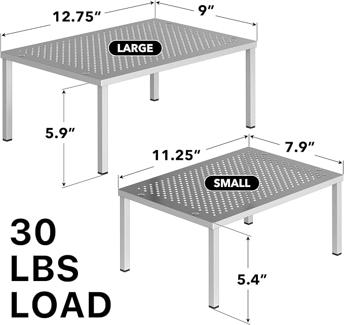 Simple Houseware Cabinet Counter Shelf Organizer w/Steel Surface, Silver | Expandable & Stackable 9" D x 12.75" W x 5.9" H - Image 3