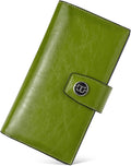 BOSTANTEN Womens Leather Wallet RFID Large Capacity Credit Card Holder | 20 Card Slots, Phone Holder, Zipper Coin Pocket, Clutch Wallet, Long Bifold, Ladies Gifts, Green by BOSTANTEN