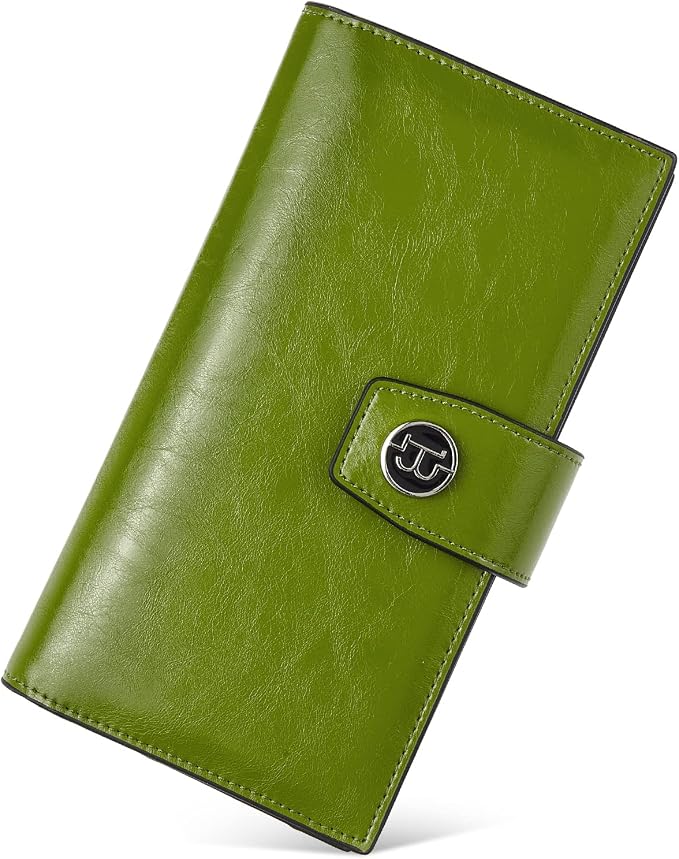 BOSTANTEN Womens Leather Wallet RFID Large Capacity Credit Card Holder | 20 Card Slots, Phone Holder, Zipper Coin Pocket, Clutch Wallet, Long Bifold, Ladies Gifts, Green by BOSTANTEN