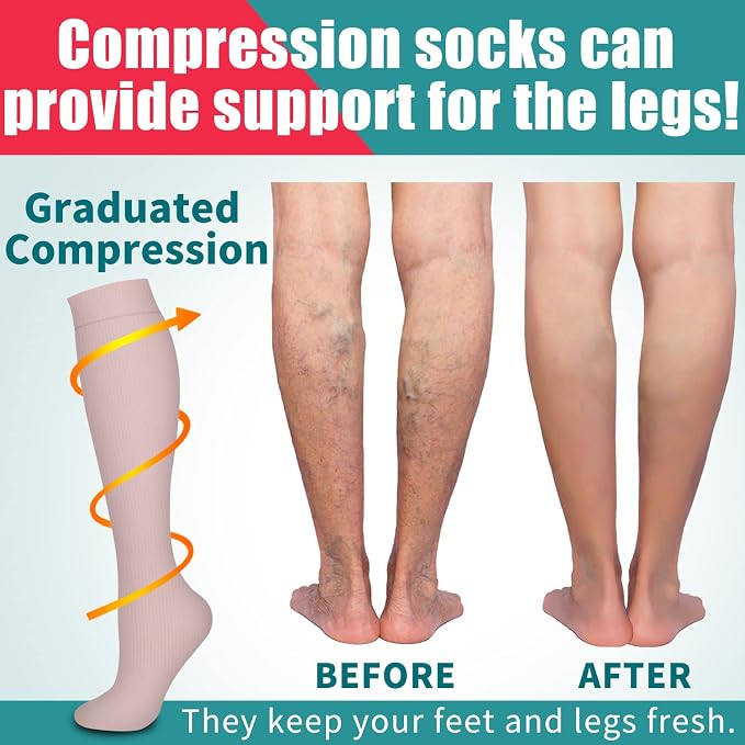Compression Socks for Women & Men Circulation(6 pairs)-Graduated Supports Socks for Running, Athletic Sports - Image 2