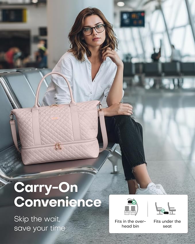 HOTOR Travel Duffel Bag - Weekender Bags for Women, Carry On Gym Tote Bags | with Toiletry Bag & Shoe Compartment, Overnight Bag for Travel Essentials and Travel Accessories, Pink, 13.4"×17.3"×7.9" - Image 9