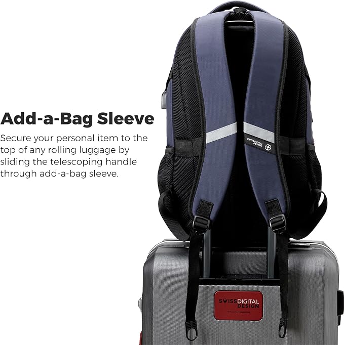 Swissdigital Design Laptop Backpack with USB Charging Port, Travel Backpack Fits 15.6 inches Computer, 31l College School Backpack for Men, Blue/Black | SD803-12 - Image 5