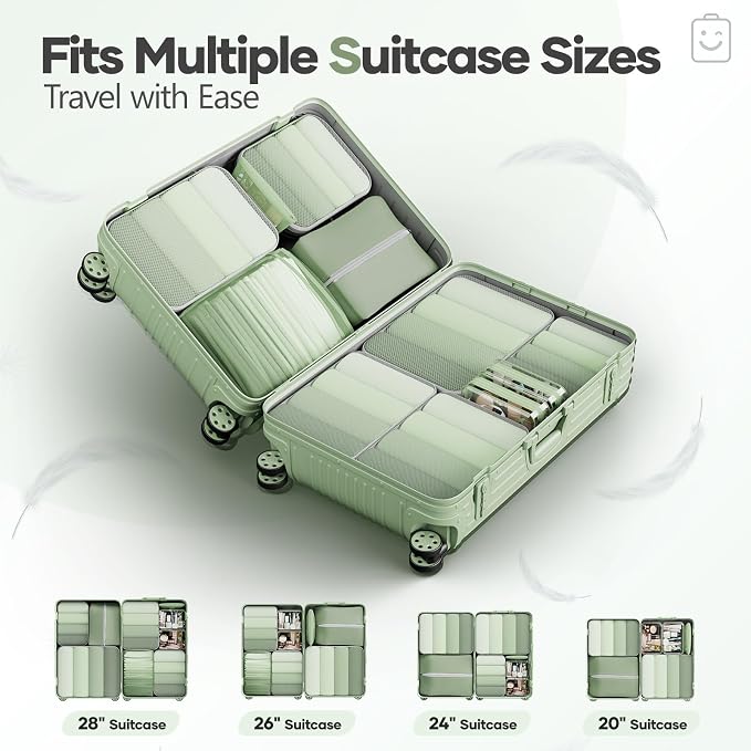 Veken 11 Set Compression Packing Cubes Garment Bags for Travel Essentials,Compressible Expandable Luggage Organizer Bags for Clothing,Space Saver Bags with Over 1000 pcs of Mesh Holes(Matcha Green) - Image 8