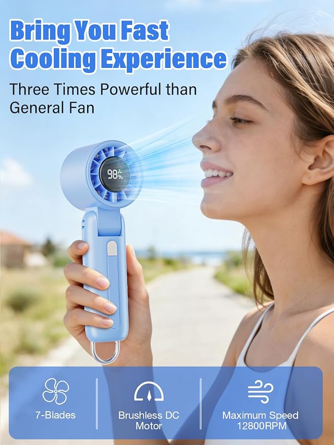 AI Handheld Fan Turbo, 100-Speed Portable Fan Rechargeable, Mini Fan with 12800 RPM Strong Airflow, Foldable 4-in-1 Personal Fan for Travel, Camping, Beach & Office, USB-C & Lightweight & Quiet - Image 2