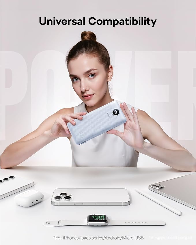 VEGER Portable Charger, 10000mAh Power Bank Built in Wall Plug and Cables | Ultra Slim&Compact, Charge 5 Devices at Once, Flight-Safe, Travel Essentials Battery Pack for iPhone 17, iPad, Samsung, etc - Image 6