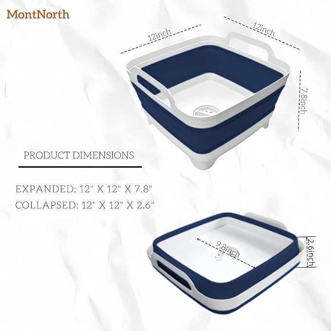 Collapsible Wash Basin 9L, Foldable Dish Tub with Drain Plug, Portable Collapsible Dish Basin, Camping Sink for Washing Dishes, Laundry & Kitchen Use (Navy Blue) - Image 2