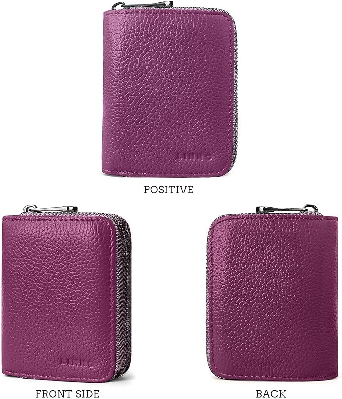 Linno RFID 20 Slots Credit Card Holder Genuine Leather Small Wallet for Women or Men with Zipper - Image 5