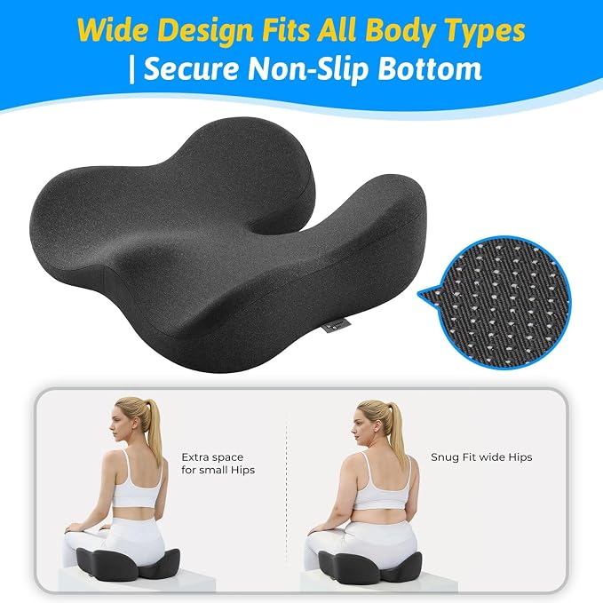 Seat Cushion for Tailbone & Sciatica Pain Relief | Certified & Ergonomist-Designed,Tapered Front Edge Reduces Thigh Pressure,Wide Memory Foam for Office Chair, Car, Wheelchair - Image 7