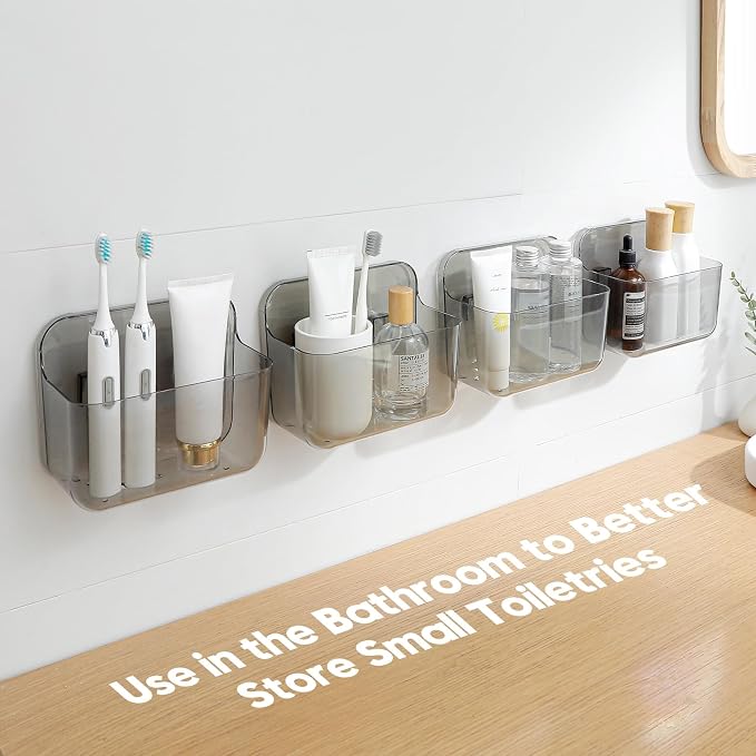 4 Pack Adhesive Kitchen Cabinet Door Organizer, Compact Pantry Organizers and Storage Box, Bathroom Storage Organizer Shelf for Narrow Space, Wall Mounted Shower Caddy Hanging Sink Caddy(Smoke Gray) - Image 4