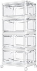 Kmiectse Clear Storage Bins with Lids - 4 Tier 23qt Plastic Stackable Bins | Closet Organizers Box for Bedroom, Living Room, 23 QT Folding Box with Magnetic door by Kmiectse