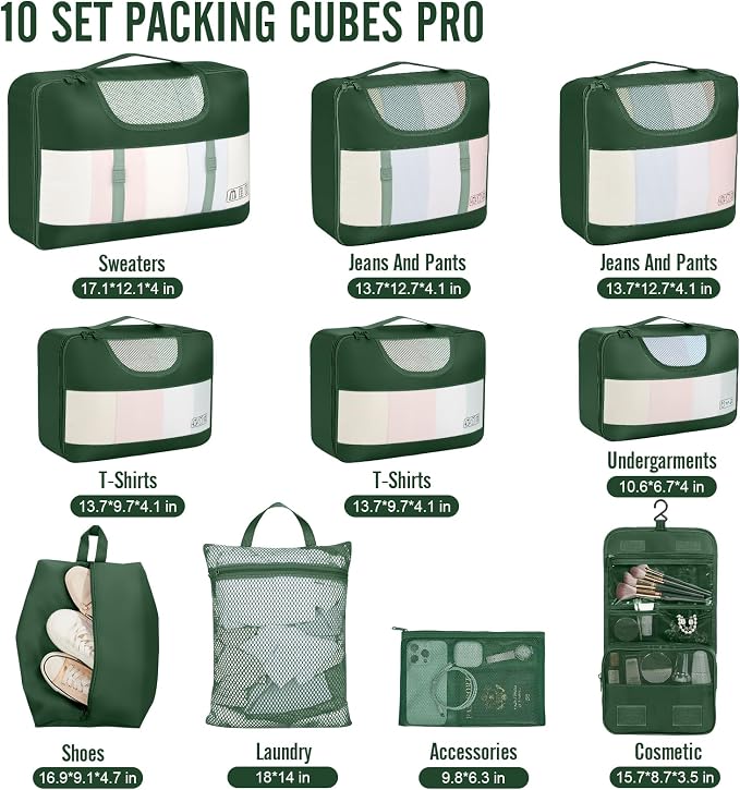 Veken 10 Set Packing Cubes for Travel Essentials, Suitcase Organizer Bags in 4 Sizes, Carry-On Luggage Accessories with Laundry Bag, Airplane Must Have with 99-Count Mesh Holes - Image 2