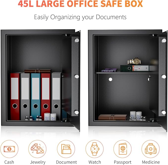 2.2 Cu Ft Medium Safe with Key, Lock Box for Money Cash Jewelry | Safe Box Coffre Fort, Steel High Security Safety Box for Home/Office/Hotel - Image 3