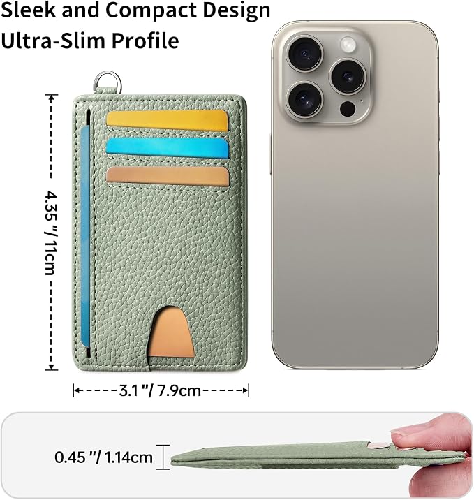 Mayski Slim Wallet, Credit Card Holder for Women, Minimalist Front Pocket RFID Blocking Card Cases, Small Wallet Women Men(Litchi Green) - Image 7