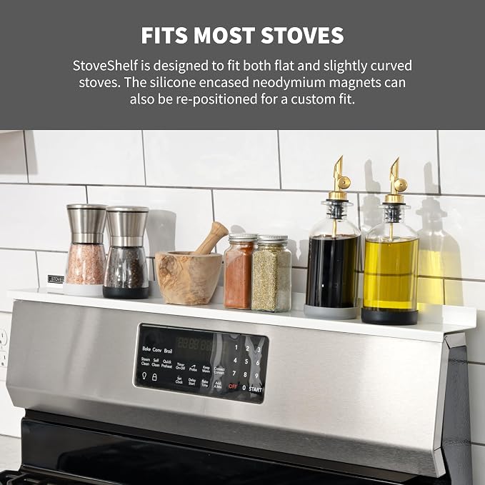 StoveShelf 24" Apartment Length White Magnetic Shelf for Kitchen Stove - Kitchen Storage Solution with Zero Installation - Over Stove Spice Rack Organizer - Image 5