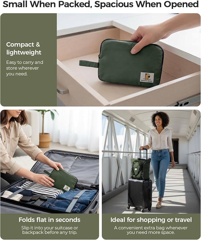 Foldable Travel Bag, 26L Duffle Bag for Travel, Expandable Second Carry-On Bag for Travel & Shopping, Water-Resistant Personal Item Bag, Dark Olive - Image 2