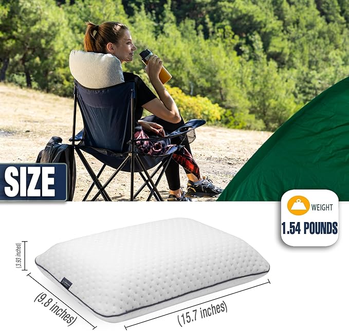 alkamto Travel & Camping Comfortable Memory Foam Pillow – Easy to Carry Portable Bag – Temperature Regulating Pillow Case - Image 4