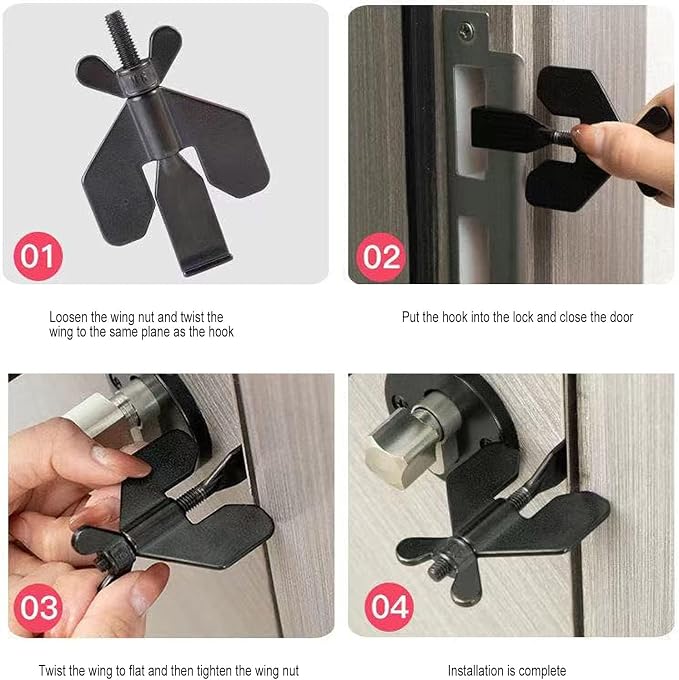 Portable Door Lock, Security Door Lock Hotel Door Lock Travel Door Lock Door Safety Locks from Inside Door Lock for Hotel Rooms (Black) - Image 3