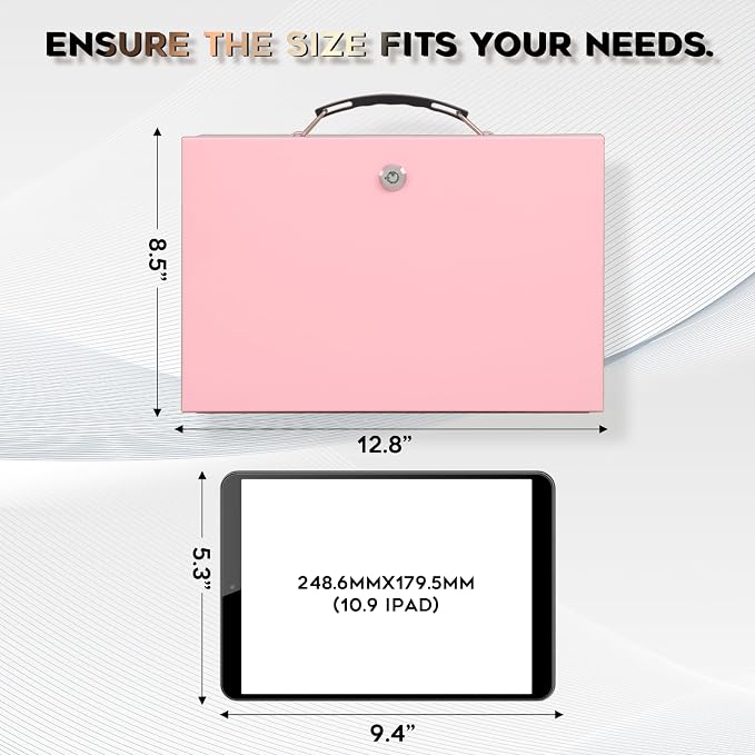 xydled Fireproof Document Box with Key Lock, Fire Safe Box, Pink | Fire and water resistant lock box for documents, passports, cash and valuables, keeping secure at home, 12.8 x 8.5 x 4.5 Inch - Image 4