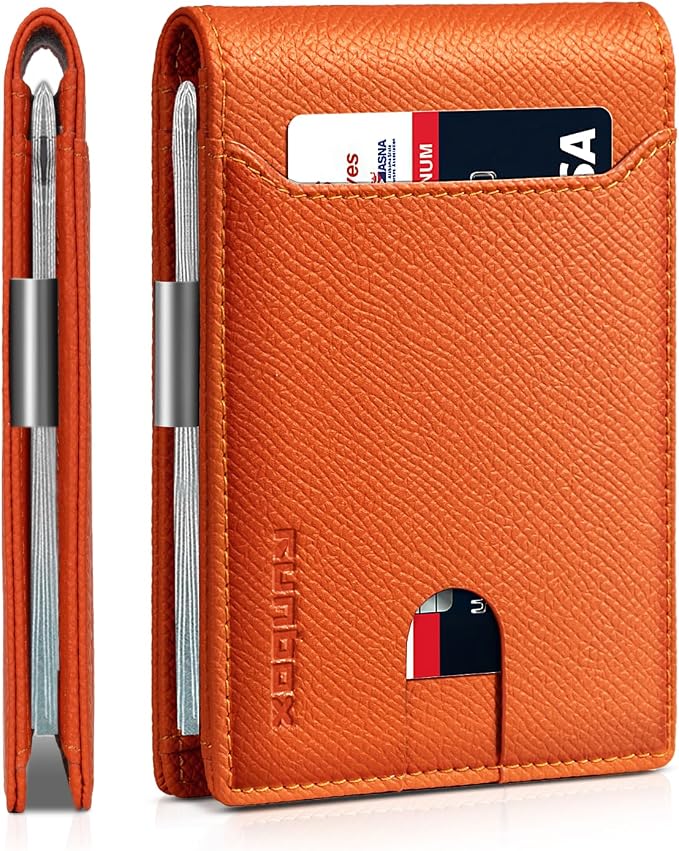 RUNBOX Slim Wallet for Men - RFID Blocking Leather Bifold with Money Clip | Minimalist Front Pocket Wallet Holds 11 Cards,Slim Thin Design,RFID Blocking Protection, Practical Birthday Gifts for Men by RUNBOX