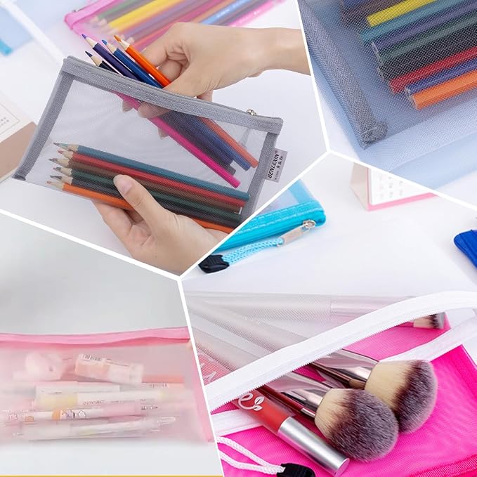 Happyupcity 2PCS Creen Mesh Nylon Storage Bag with Zipper Small Makeup Bag Toothbrush Toothpaste Cosmetic Tools Holder Portable Reusable Pocket for Travel Vacation Business Trip ColorRandom - Image 6