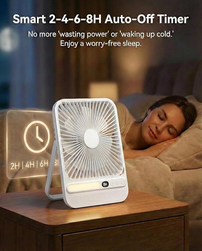8000mAh 28hrs Portable Travel Fan with Timer&Light, Ultra-Thin,7in | <42dB quiet for sleeping,cruise approved,4 Speeds,3 Lighting Modes,LED Display,Battery Powered Fan for Travel Hotel Office - Image 4