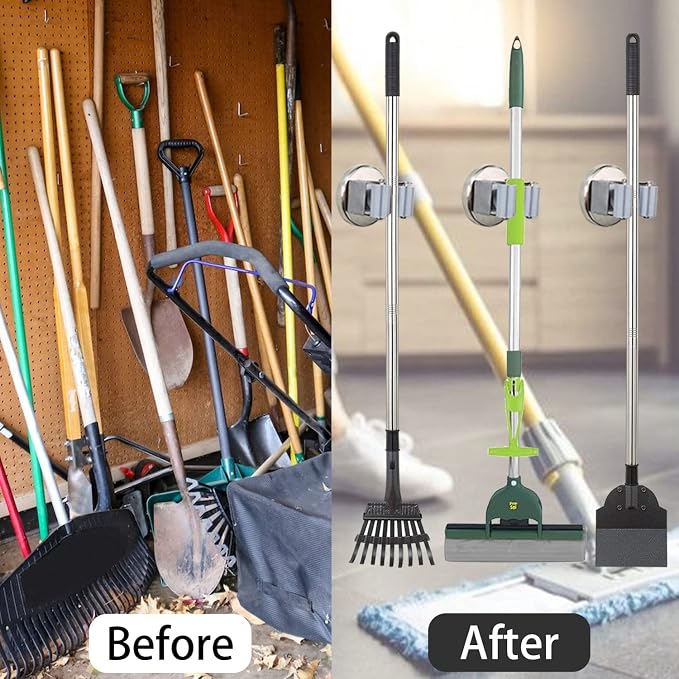 MUTUACTOR Magnetic Broom Holders,4pcs Sturdy Heavy Duty Magnetic Clips Wall Mount,10lbs No Drilling Anti-broken Magnetic Hooks Broom Mop Brackets for Work Cargo Garage Laundry Van Accessories - Image 7