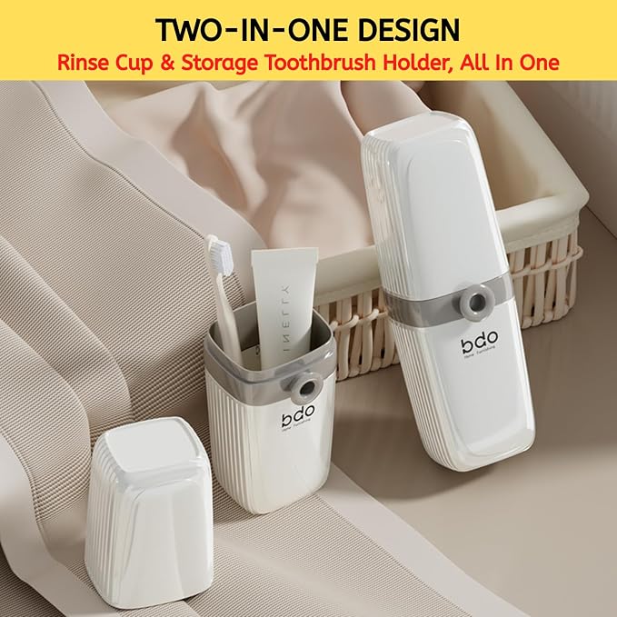 Topavatop Toothbrush Travel Case, 2 in 1 Toothbrush Holder and Rinse Cup, Large Capacity Toothbrush Cup with Cover, Portable Travel Toothbrush Holder for Traveling, Camping, Trip - 1Pcs - PureWhite - Image 2