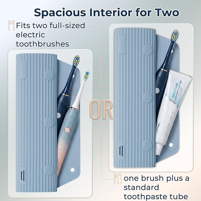 Electric Toothbrush Travel Case with 2 Head Covers, Blue | Waterproof Silicone Case Protects Your Electric Toothbrush During Travel, Gym Visits and Business Trips - Image 7