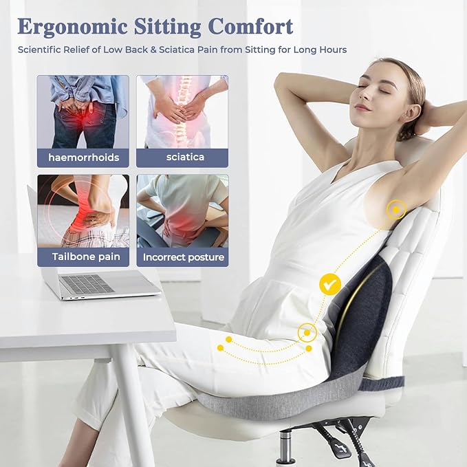 Seat Cushion with Lumbar Support Pillow, Back and Seat Cushion for Office | Ergonomic L-Shaped Car Seat Cushion for Cars, Wheelchairs, Truck Seat Cushion for Sciatica & Lower Back Pain Relief - Image 4